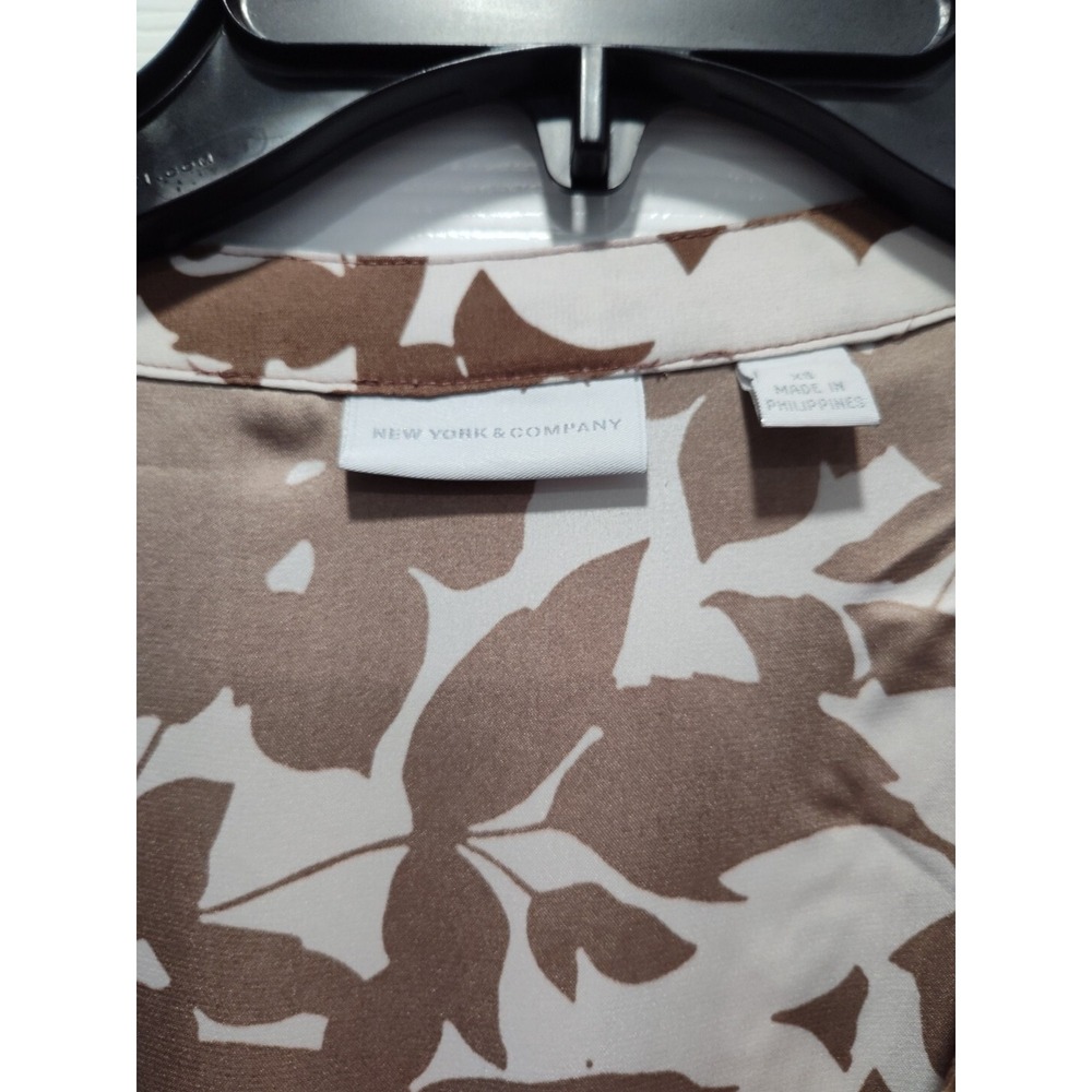 New York & Co‎ Womens Brown Cream Floral Leaf Print VNeck Jumpsuit Size XSmall - Picture 7 of 12